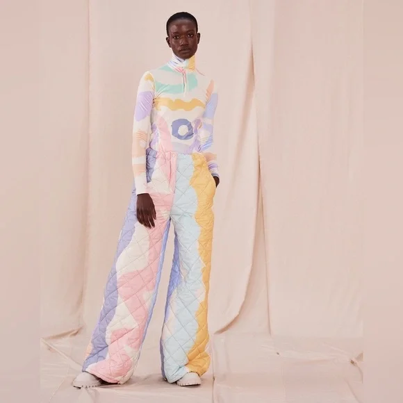 Oopscool - Road Quilted Unisex Pant Colorful Quilted Pant Size S NWT - Picture 2 of 6